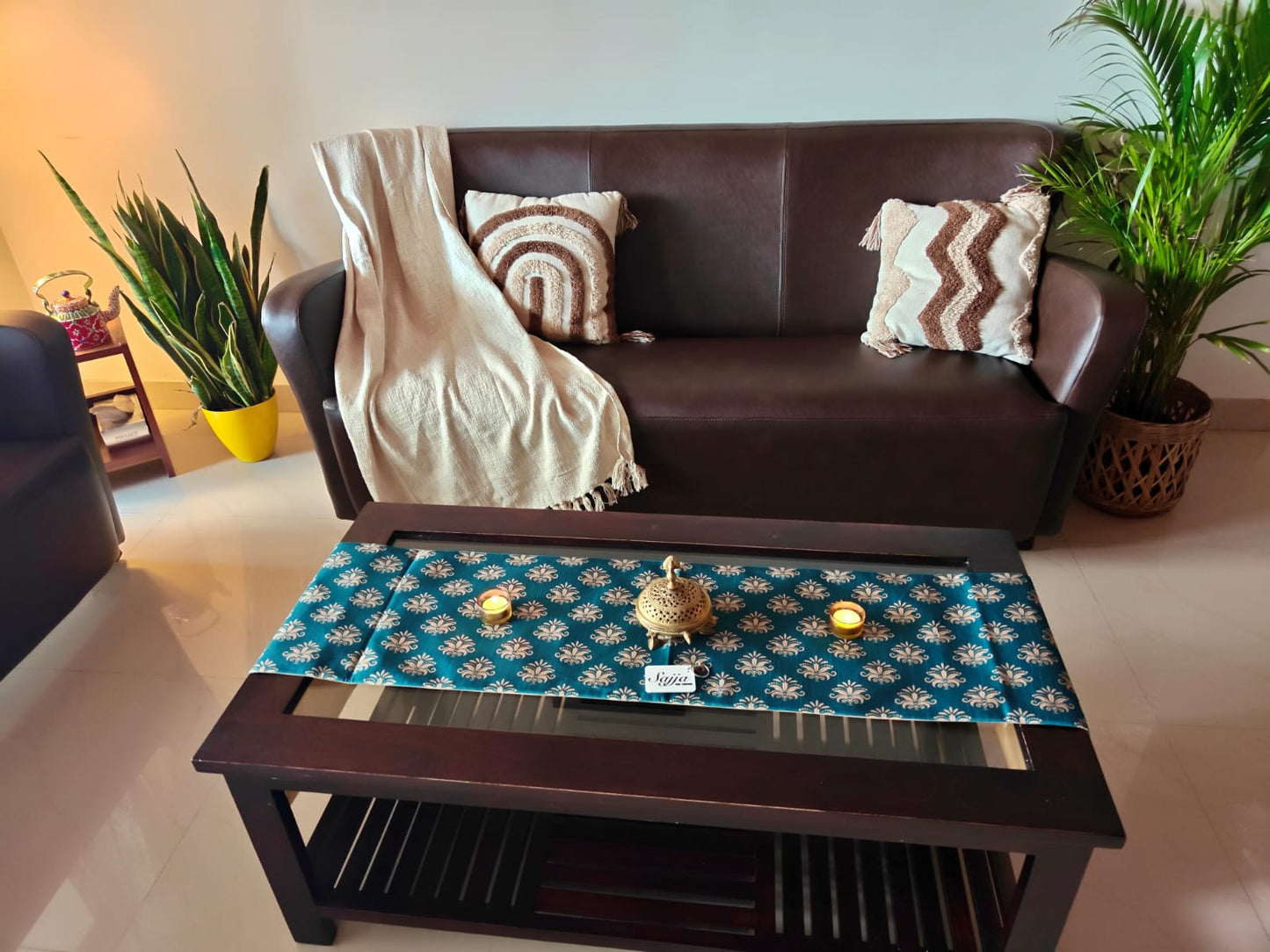 Jade English Art Inspired Silk Dining Table  | Coffee Table Runner L-72 in, W-12 in