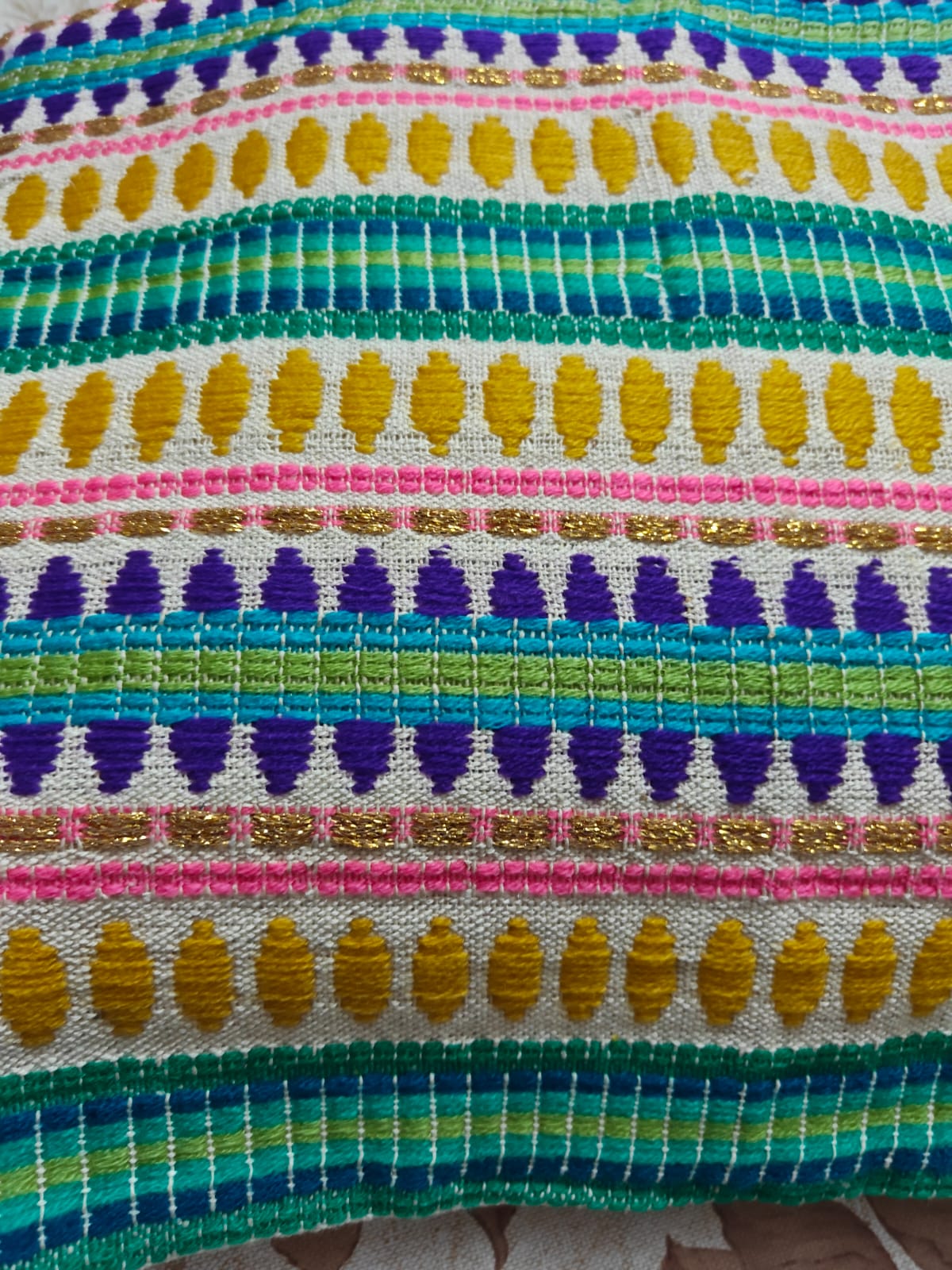 Hand Woven Green Multicoloured  Small Cushion Cover 12 x 12 inches 1 piece