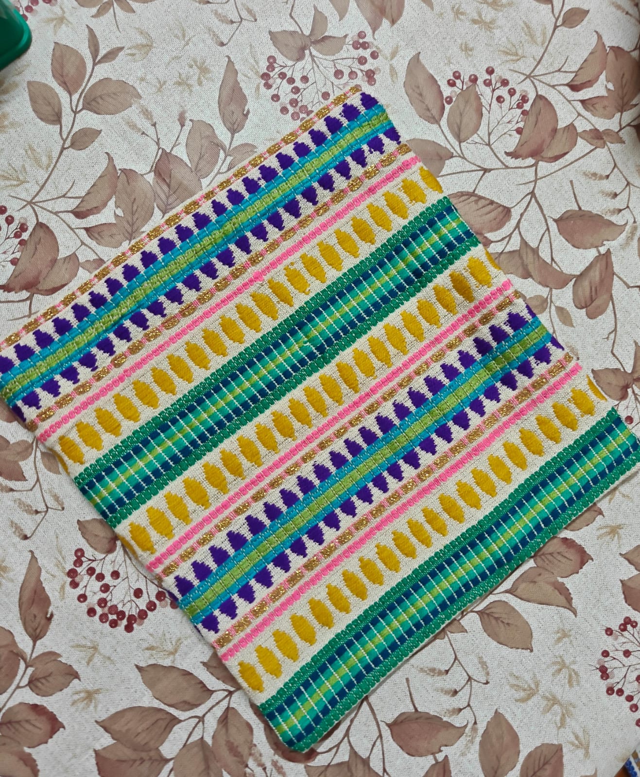 Hand Woven Green Multicoloured  Small Cushion Cover 12 x 12 inches 1 piece