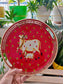 Big Round Red Pichwai Gold Kamdhenu Cow Decorative Tray (10 x 10 inches)