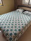 Heritage Vintage Teal Blue Hand block Cotton Mandala Double Bedsheet Queen | Smaller King