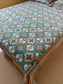 Vintage South Cotton Blue Brown Damask Pattern Double Bedsheet Queen Smaller King