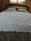 Heritage Vintage Blue Sage Green Hand block Cotton Double Bedsheet Queen | Smaller King