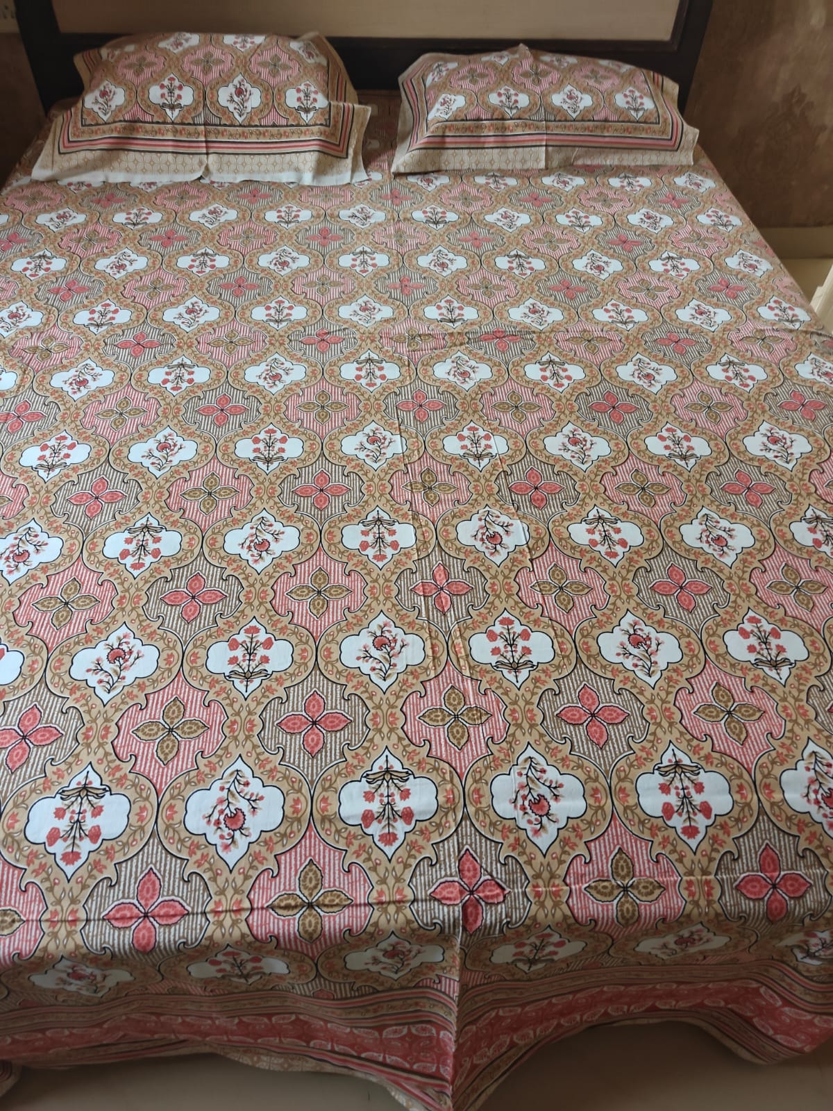 Buy Vintage Traditional Hand block Pure Cotton Double Bedsheet Queen Smaller King