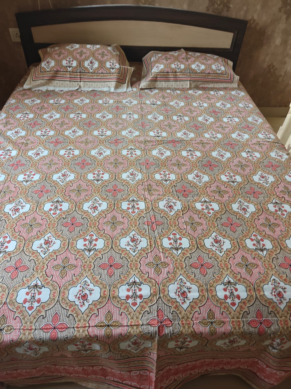 Buy Vintage Traditional Hand block Pure Cotton Double Bedsheet Queen Smaller King
