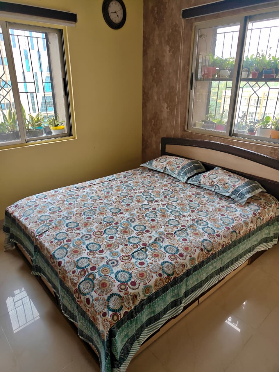 Heritage Vintage Blue Grey Hand block Cotton Double Bedsheet Queen | Smaller King