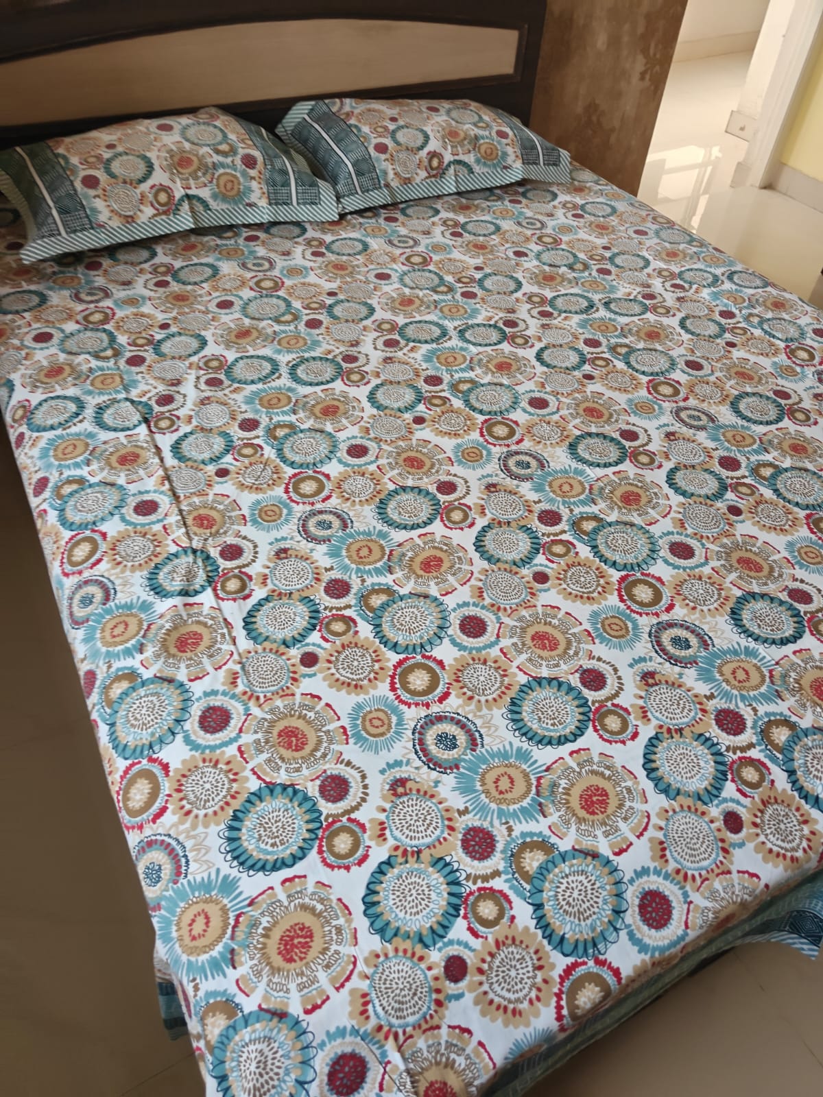 Heritage Vintage Blue Grey Hand block Cotton Double Bedsheet Queen | Smaller King