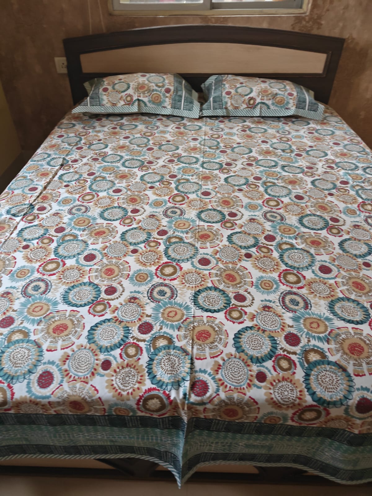 Heritage Vintage Blue Grey Hand block Cotton Double Bedsheet Queen | Smaller King