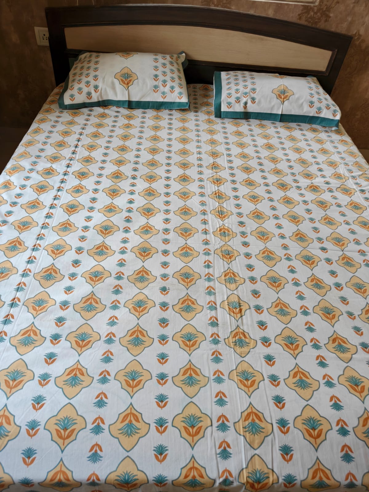 Hand Block Floral Mughal Butta Queen Smaller King Cotton Bedsheets Online 95 inches x 108 inches