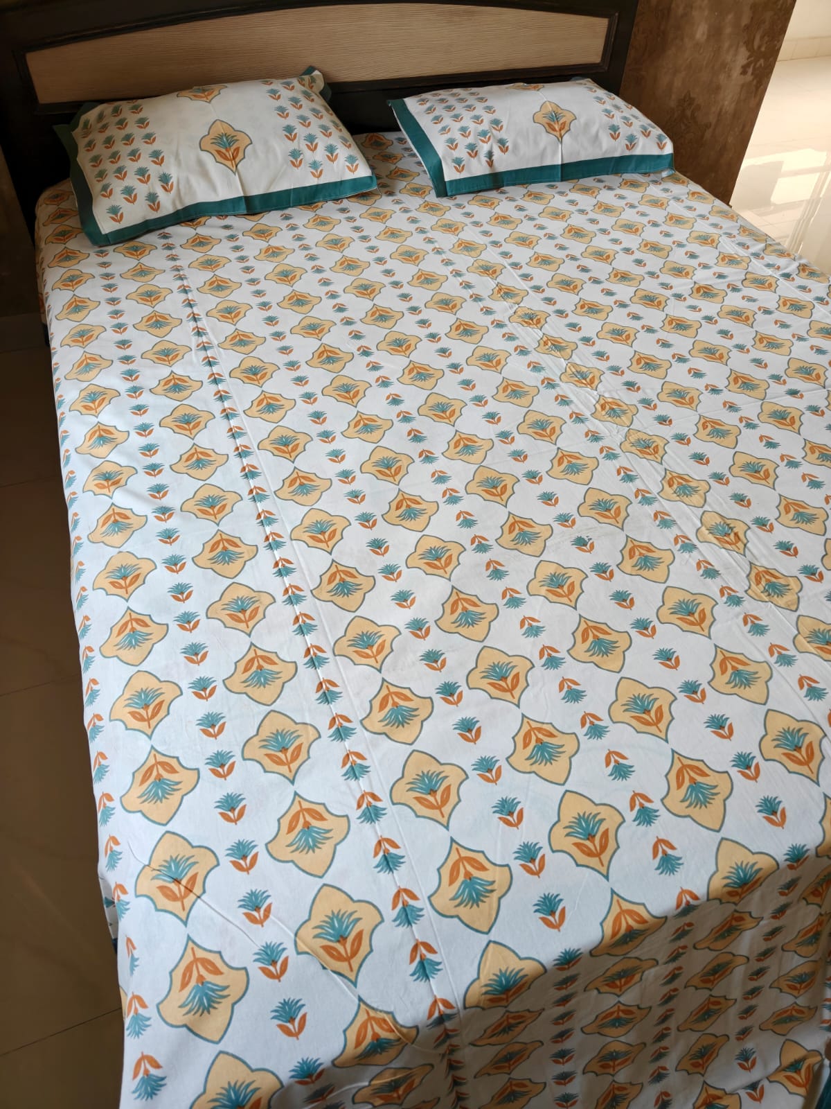 Hand Block Floral Mughal Butta Queen Smaller King Cotton Bedsheets Online 95 inches x 108 inches