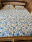 Heritage Vintage Floral Blue Yellow Hand block Cotton Double Bedsheet Queen 95 x 108 inch
