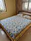 Heritage Vintage Floral Blue Yellow Hand block Cotton Double Bedsheet Queen 95 x 108 inch