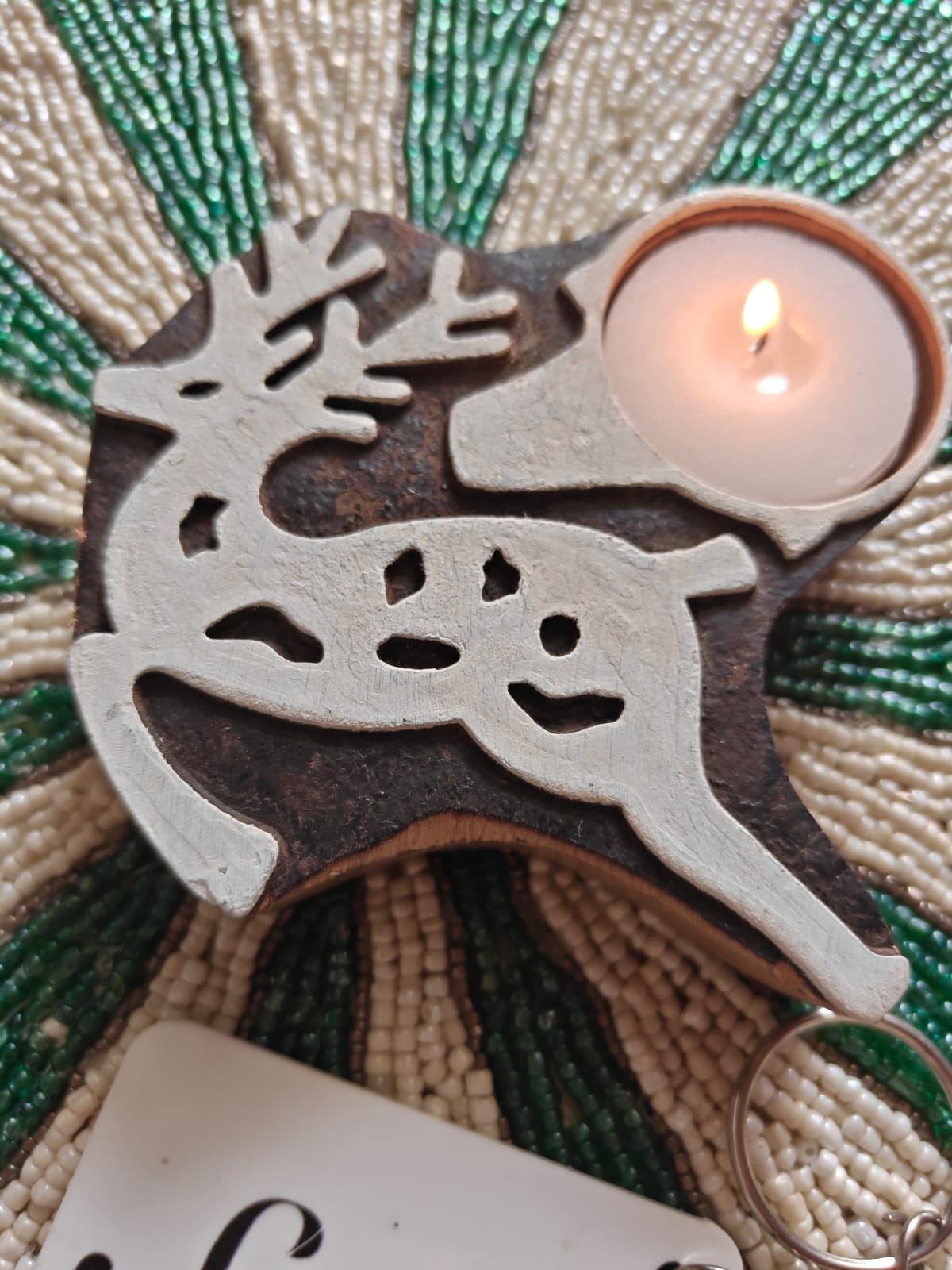 Buy Christmas Reindeer Tea light Holder Wooden Candle Holder Festive Gift