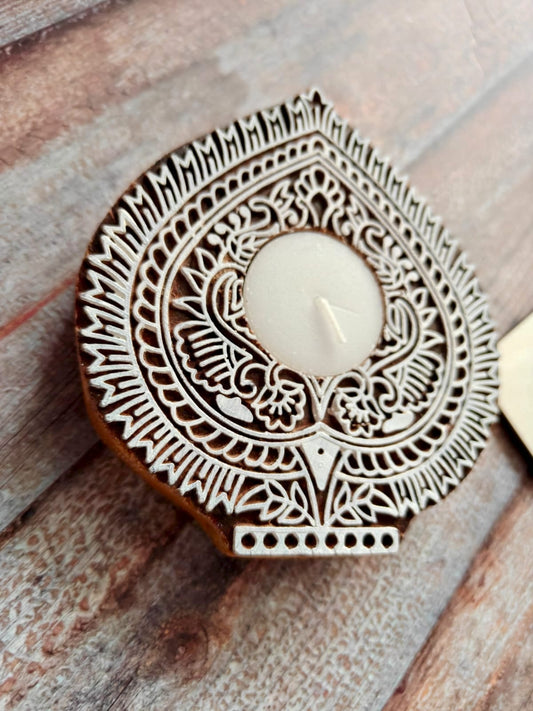 Wooden Rangoli and Leaf Decorative Tea Light Holder for Living Room, Office Décor, Home decor 1 piece