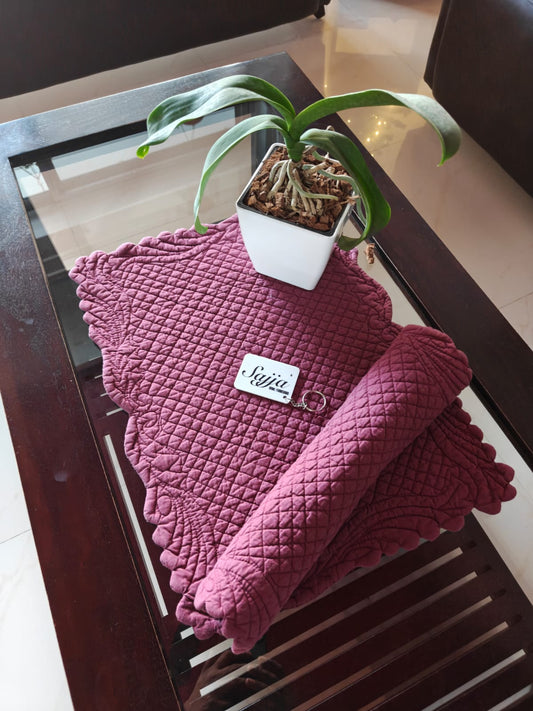 Designer Red Wine Quilted Cotton Mat Focal Runner Fabric Table Placemat Pair