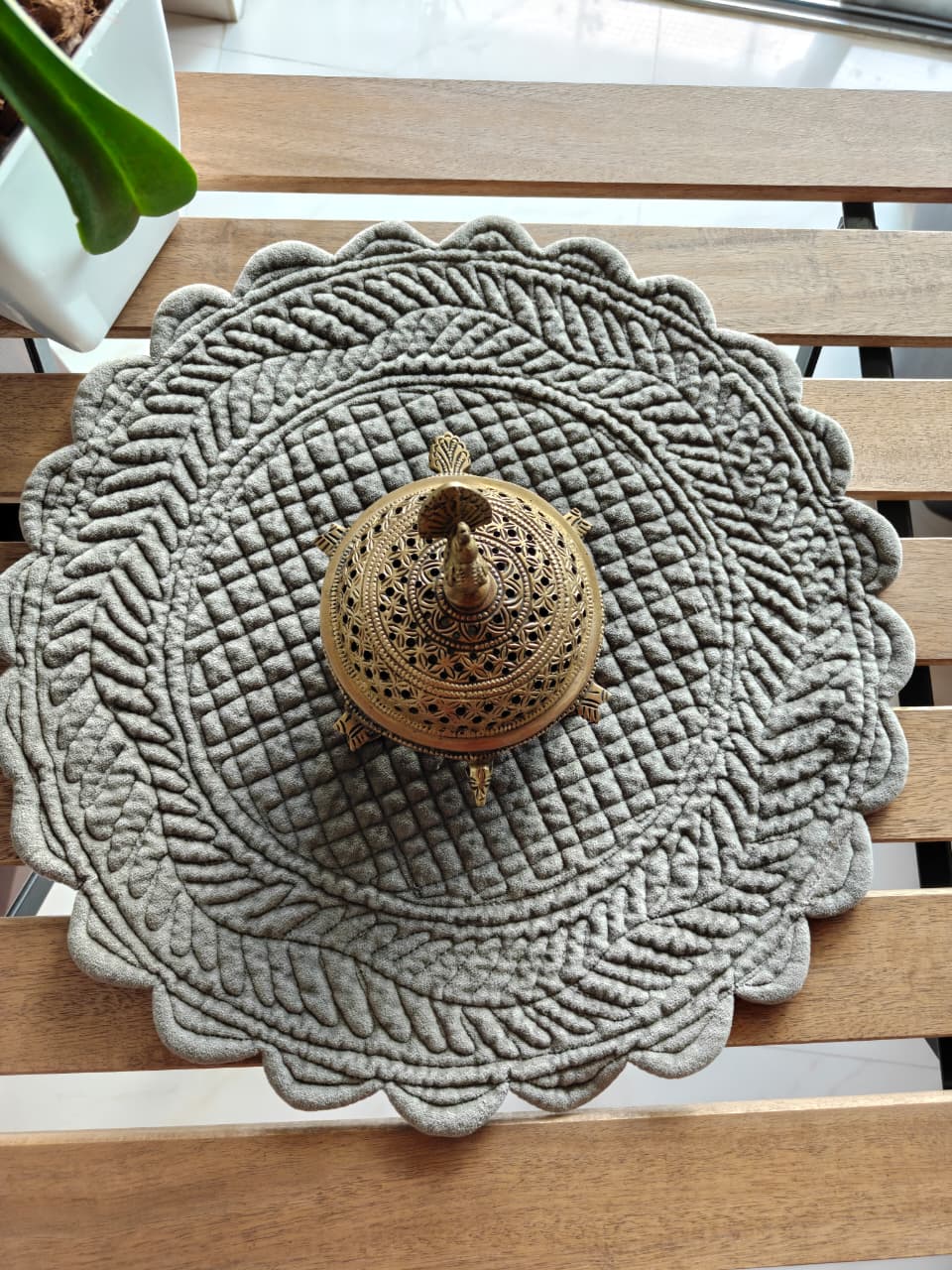 Velvet Dark Grey Round Table Fabric Decorative Quilted Table Mats Pair