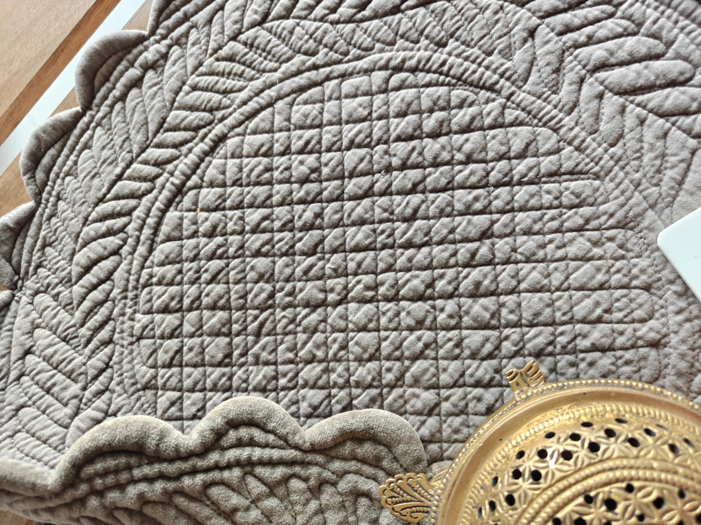 Velvet Dark Grey Round Table Fabric Decorative Quilted Table Mats Pair