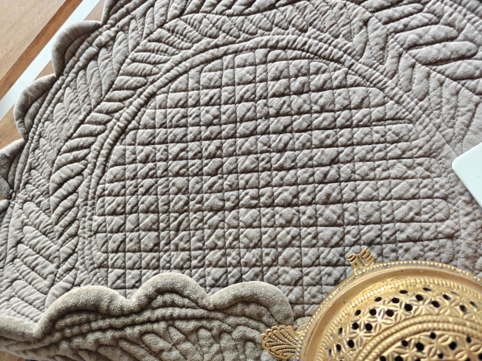 Velvet Dark Grey Round Table Fabric Decorative Quilted Table Mats Pair