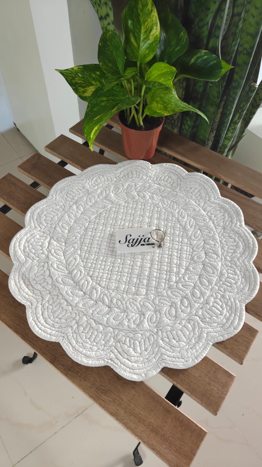 Cream Ivory Floral Cotton Round Table Fabric Decorative Quilted Placemat mat 1 piece
