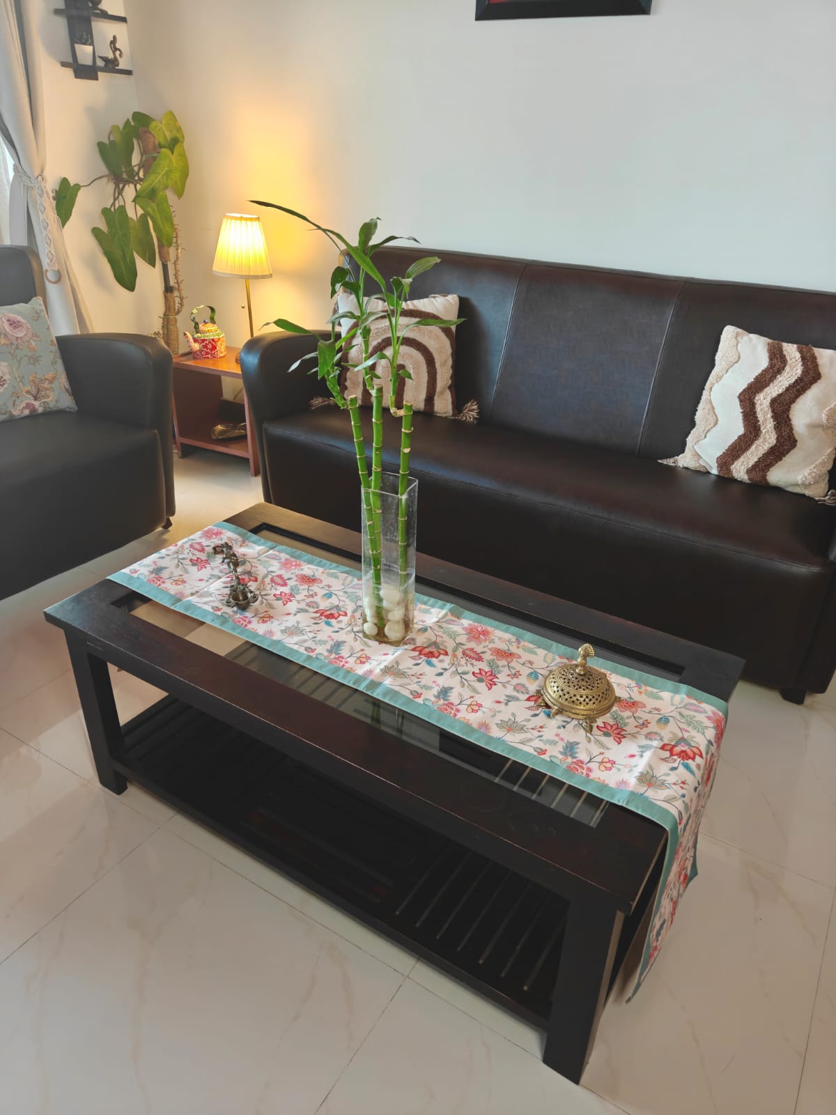 Designer Floral Silk Dining Table Runner 6 seater  Side Table Runners Gift L-72 in, W-12in)