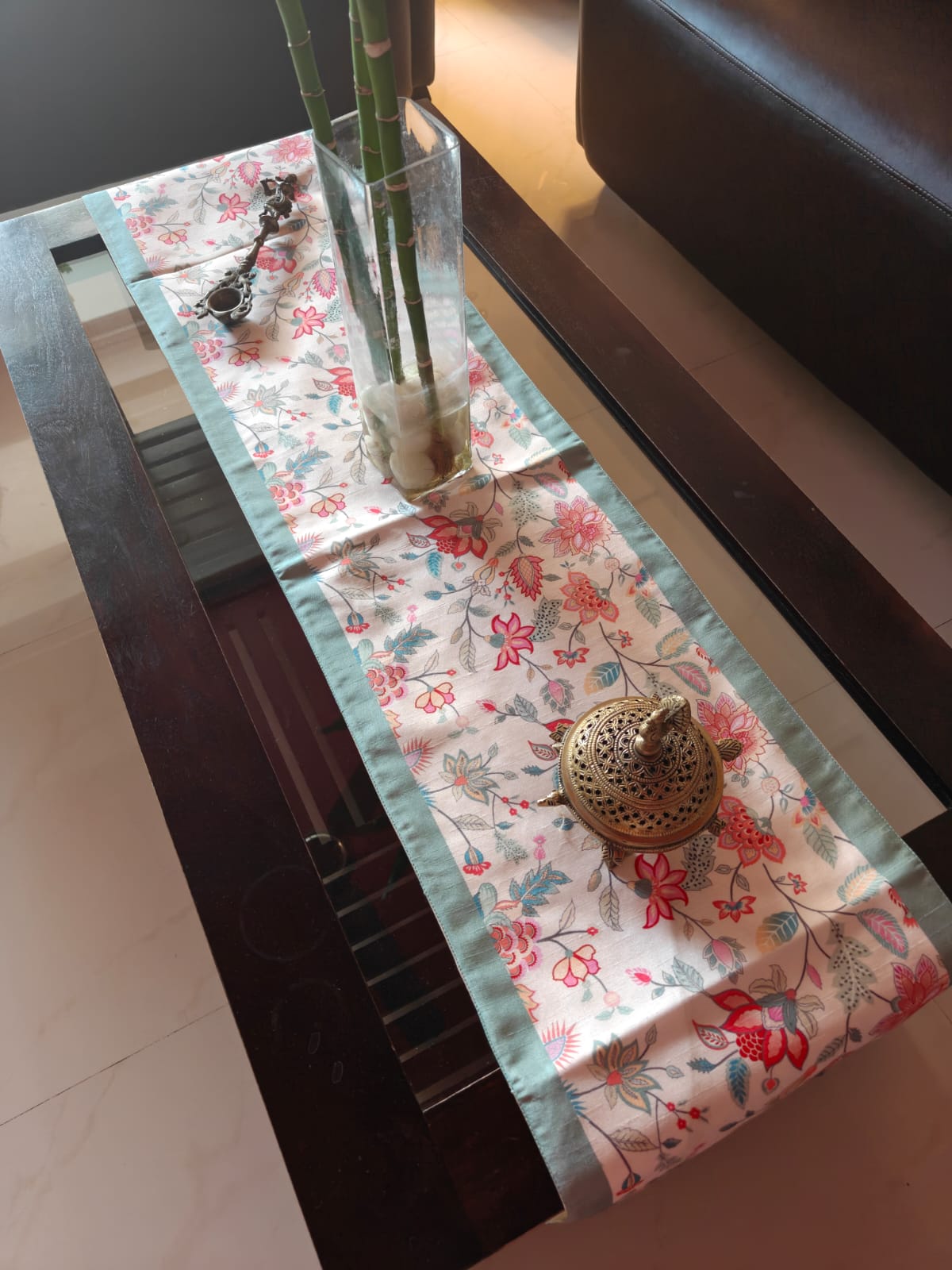 Designer Floral Silk Dining Table Runner 6 seater  Side Table Runners Gift L-72 in, W-12in)