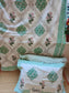 Vintage Hand block Green Pooklam Floral Cotton Double Bedsheet King 9 feet x 9 feet