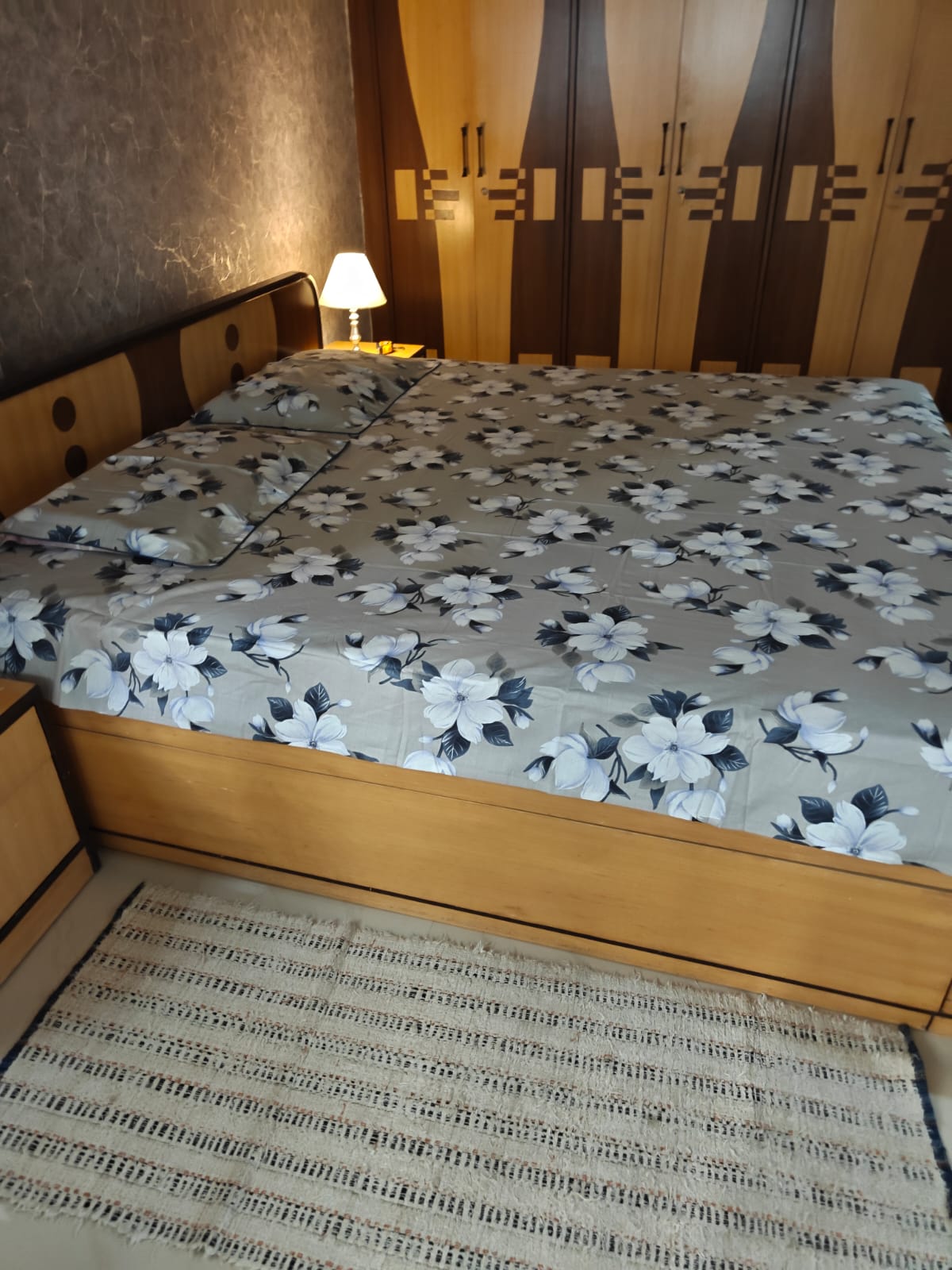 Premium Opulence Floral Grey Blue King Bedsheet 108 inches x 108 inches