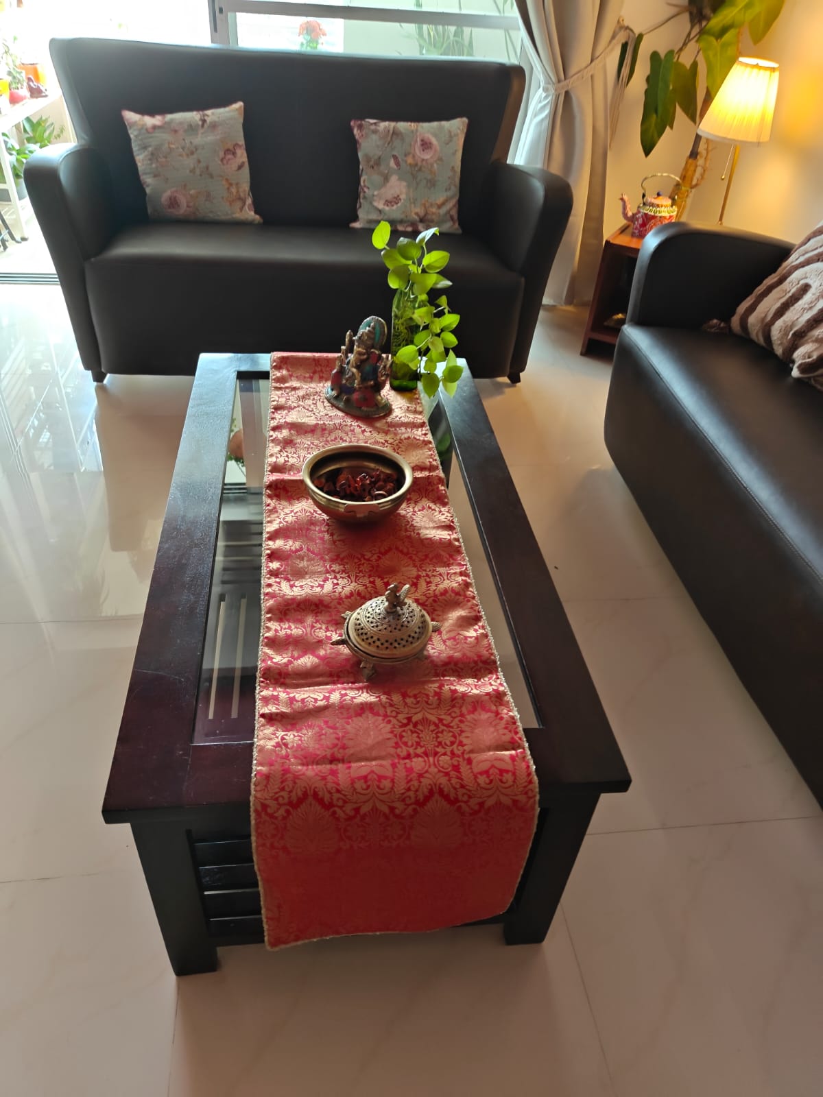 Real Banarasi Brocade Raw Dupion Silk Red Bandhej Table Runner | Luxury Table Décor by Sajja