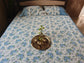Signature Sajja Blue Floral Cotton King Size With Solid Border Double Bedcover with 2 Pillow Covers