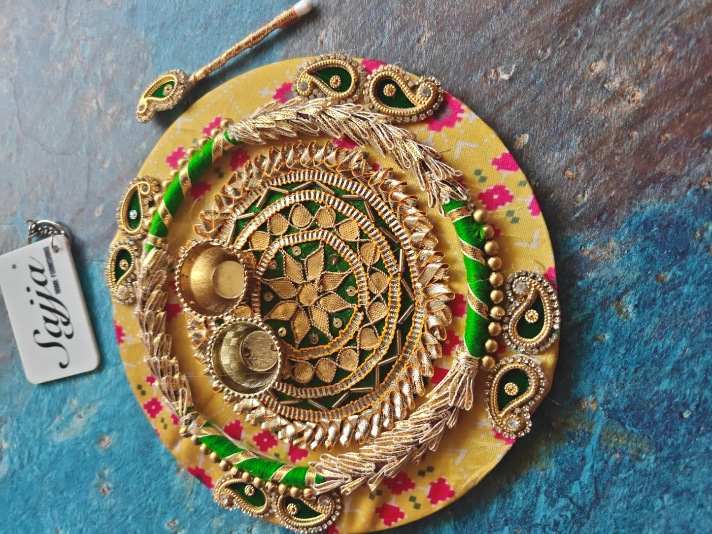 Bright Yellow Roli Chawal Platter with Tilak Stick | Diwali Decoration Festive Centre piece Decor | Gift