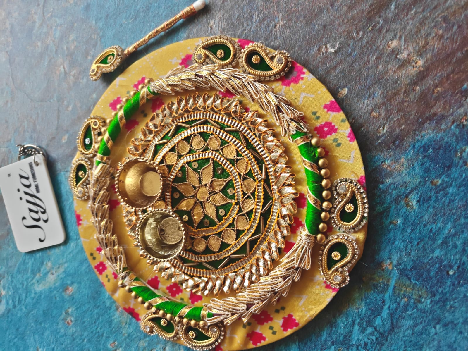 Bright Yellow Roli Chawal Platter with Tilak Stick | Diwali Decoration Festive Centre piece Decor | Gift