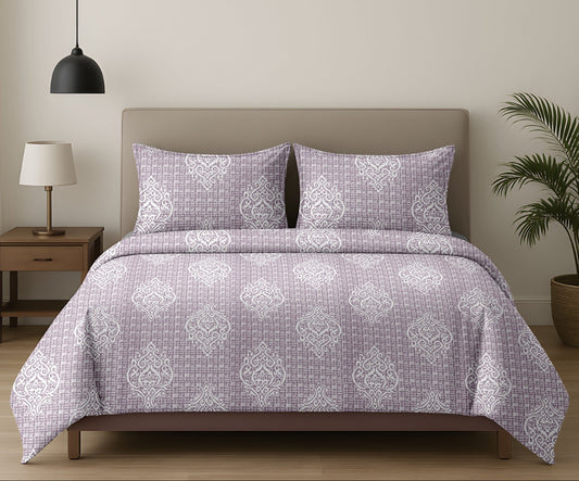 Tang Dynasty inspired  Damask Pattern Purple Hued Double Bedsheet Queen