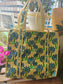Striped Yellow Green Handblock Quilted Printed Tote Bag Palm Tree Shopping Bag For Girl Women