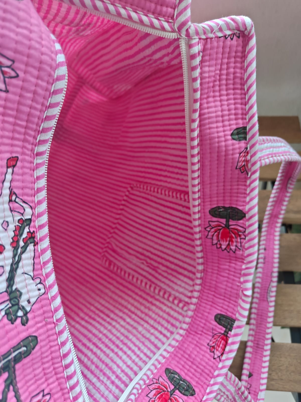 Pichwai Block print tote bag - Boho quilted women's bags - Women's handbag - Pink Hand block Printed Quilted cotton Shoulder Bag