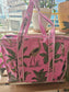 Women Ethnic Jungle Theme Hand Block Printed Shopper Tote Bag handbag - Pinkish Green