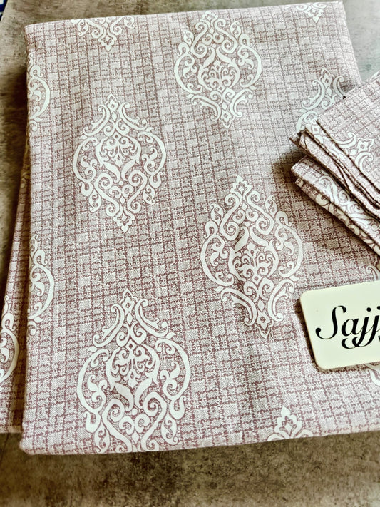 Tang Dynasty inspired  Damask Pattern Purple Hued Double Bedsheet Queen