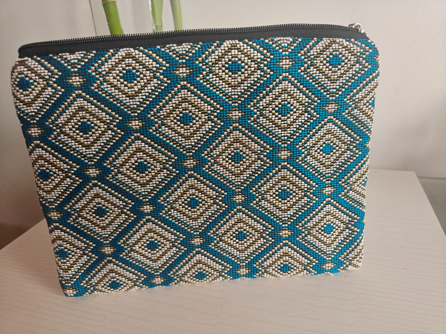 Designer Teal Weave Multi Purpose Pouch Cosmetic Bag Pencil Pouch Clutch Bag