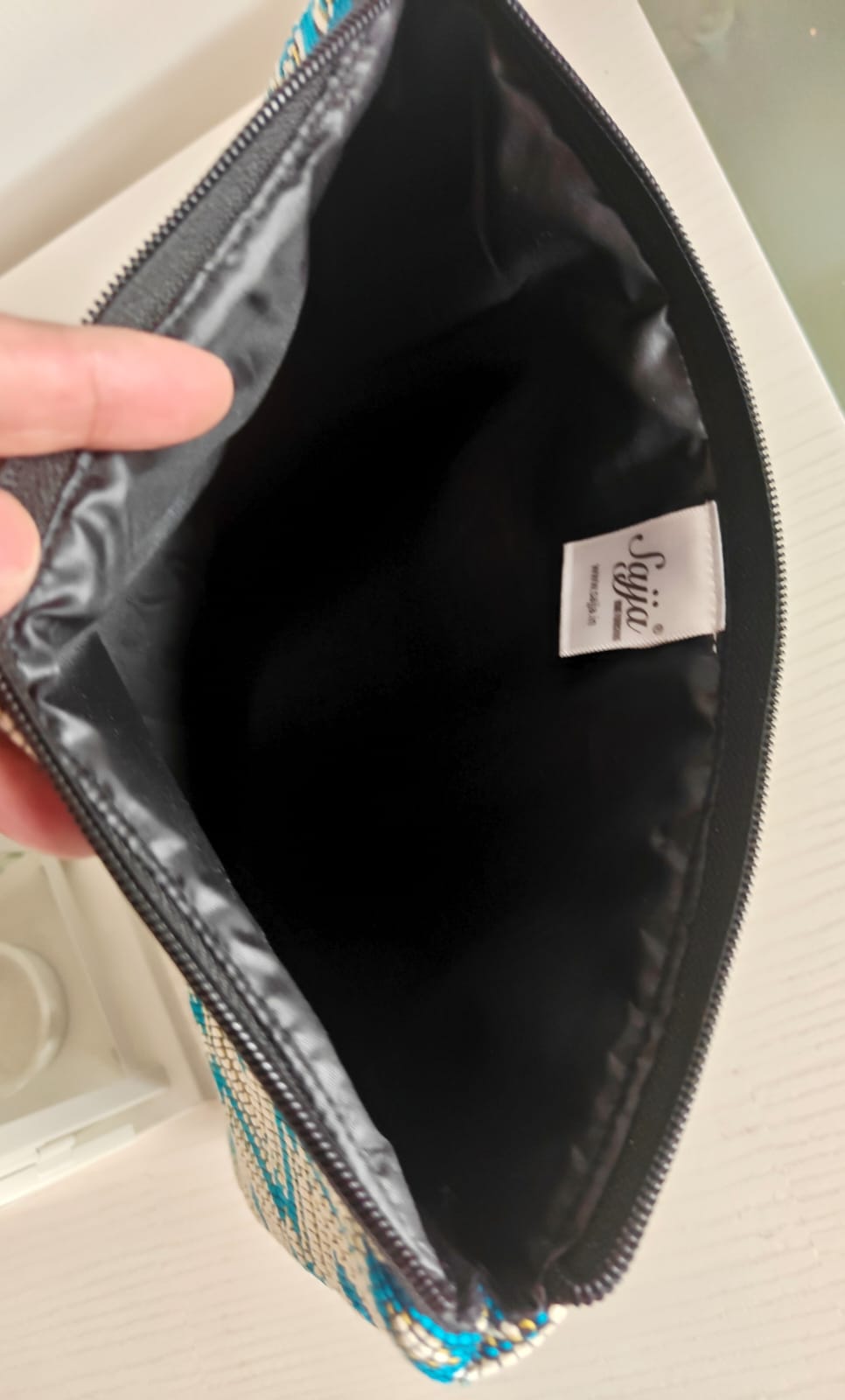 Designer Teal Weave Multi Purpose Pouch Cosmetic Bag Pencil Pouch Clutch Bag