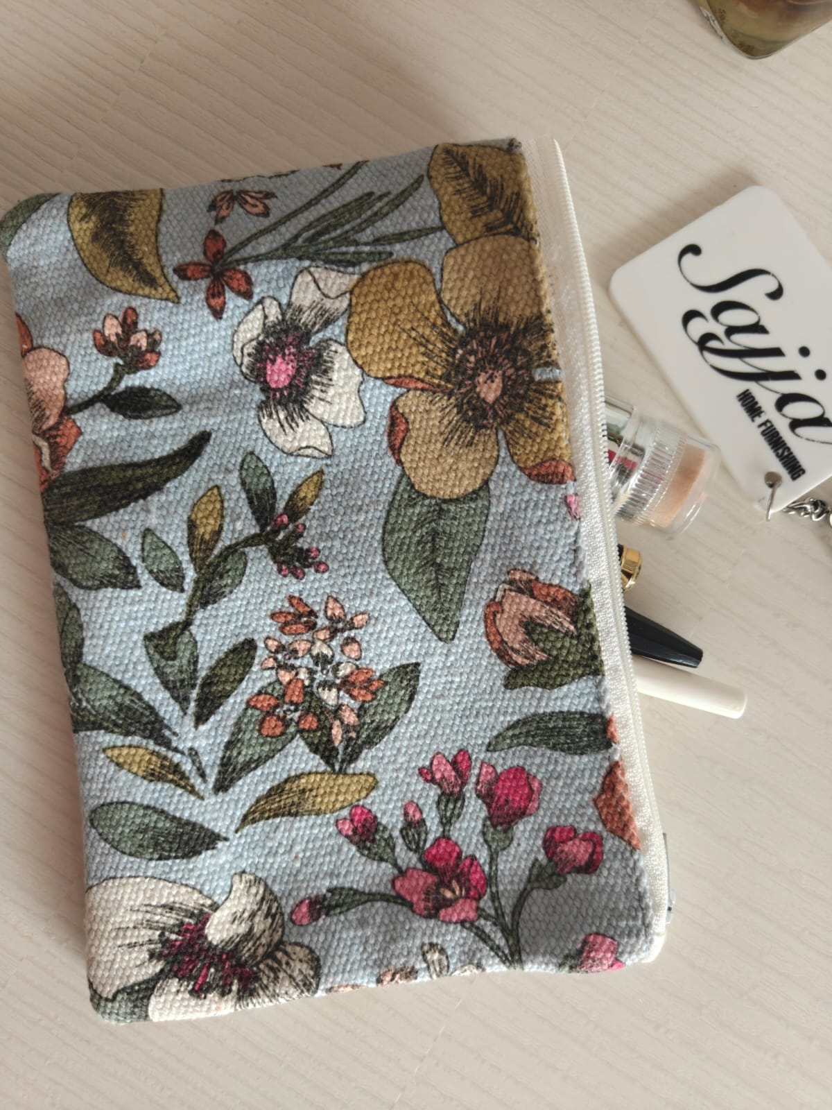 Trendy Blue Floral Multiuse Pouch Mobile Case Cosmetic Bag Coin Pouch