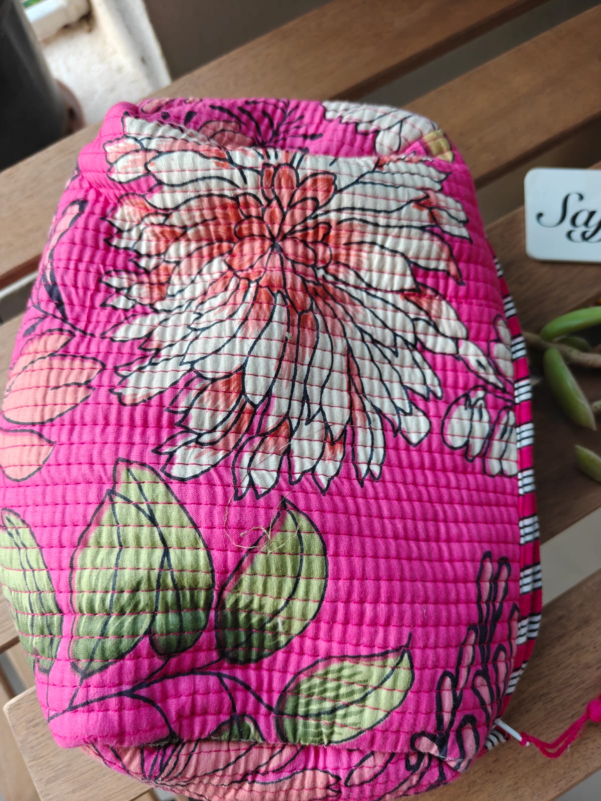Pretty Pink Hand Block Print Floral Toiletry Multiuse Cotton Pouches Set of 3 Make up bags