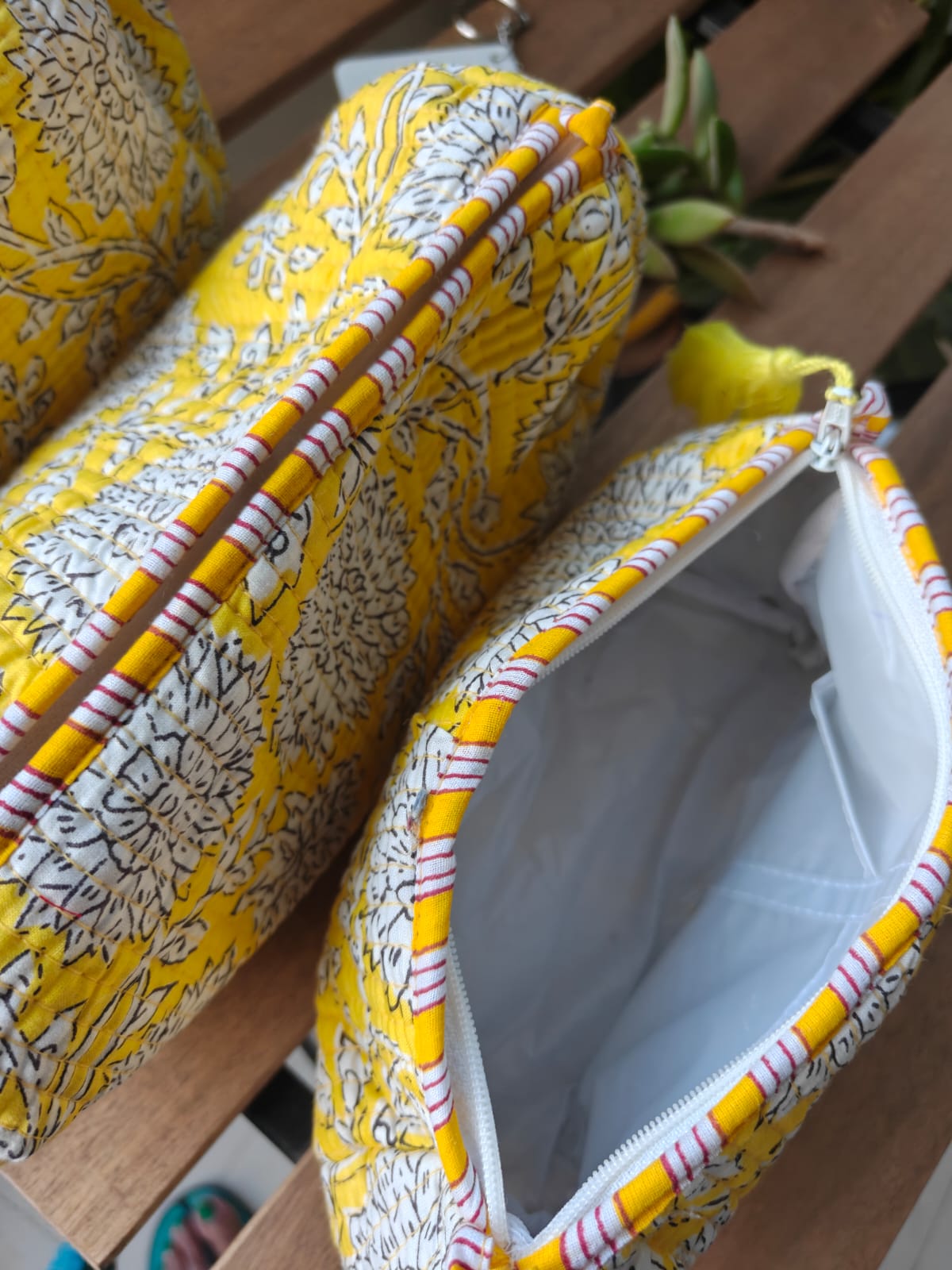 Handblock Flower Yellow Travel Kit Cotton Pouch | Travel Kit | Small Pouch | Travel Utility | Accessory
