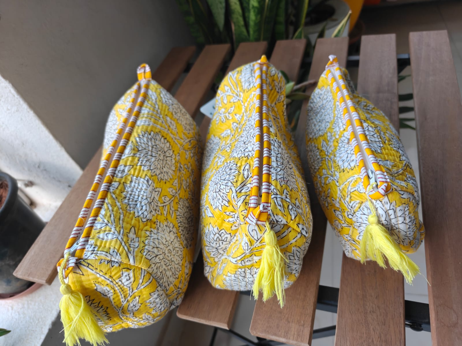 Handblock Flower Yellow Travel Kit Cotton Pouch | Travel Kit | Small Pouch | Travel Utility | Accessory