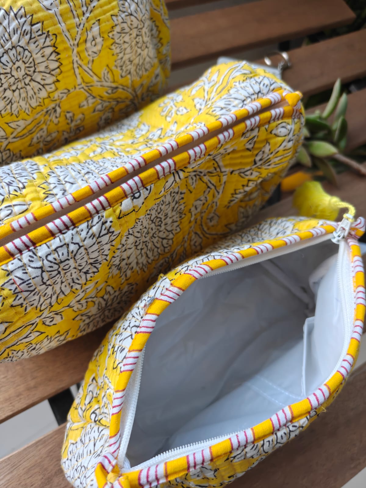 Handblock Flower Yellow Travel Kit Cotton Pouch | Travel Kit | Small Pouch | Travel Utility | Accessory