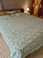 Cotton Jaipuri Hand Block  Queen Size Bedsheet  90 x108 inches | Sea Blue Floral Design
