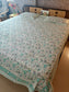 Cotton Jaipuri Hand Block  Queen Size Bedsheet  90 x108 inches | Sea Blue Floral Design