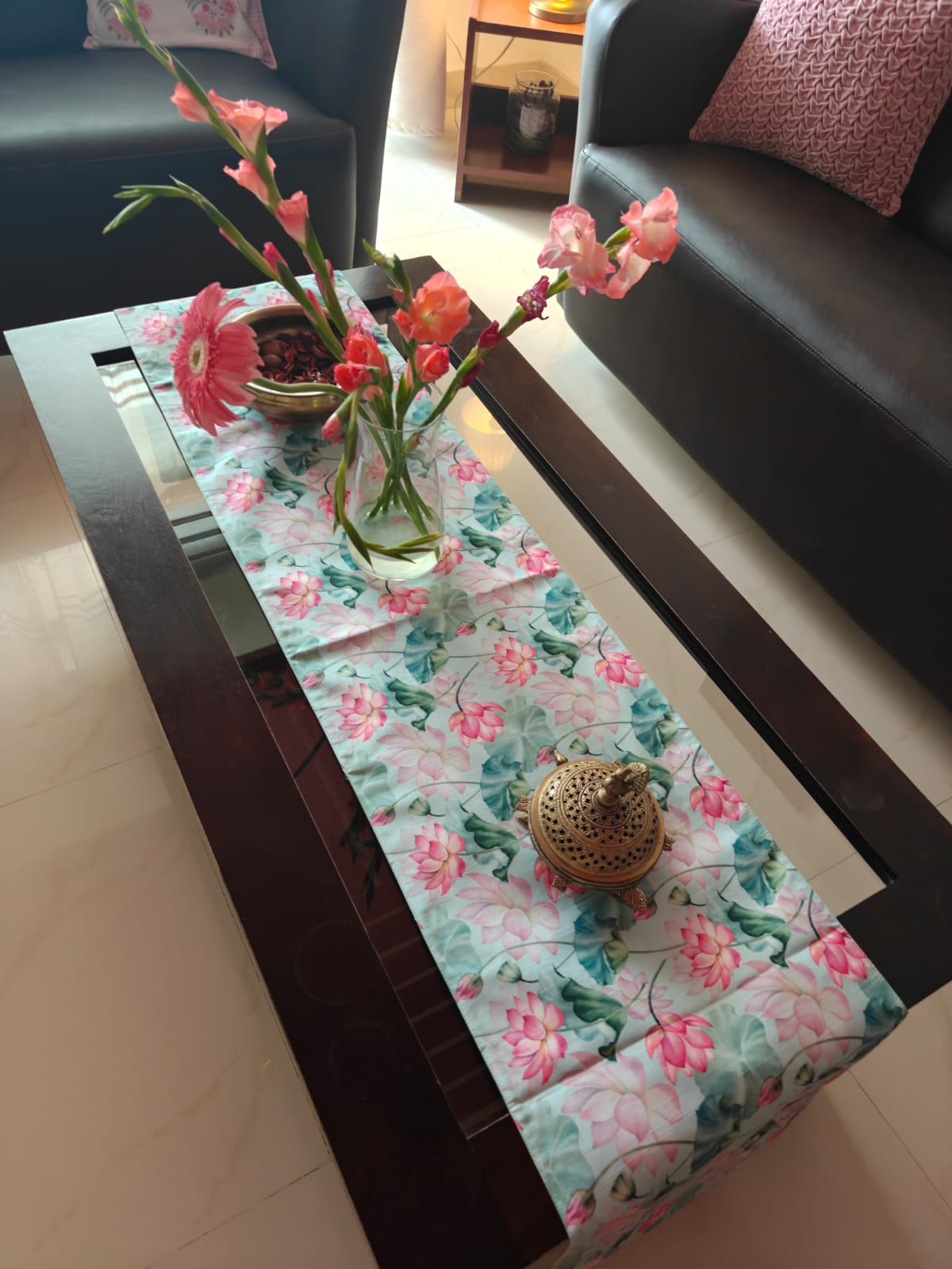 Buddha Art Inspired Silk Dining Table Runner 6 seater Side Table Runners Gift L-72 in, W-12in)