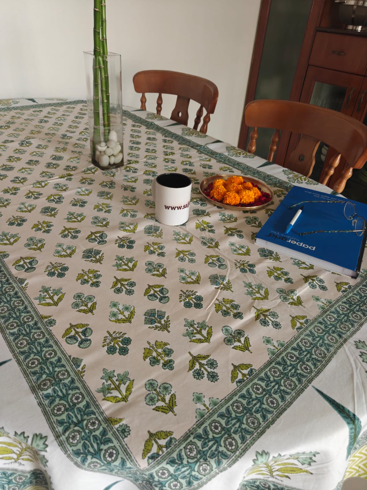 Designer Hand Block Cotton Table Cover - 60 x 90 inches 6 seater | smaller 8 seater  Table Cloth