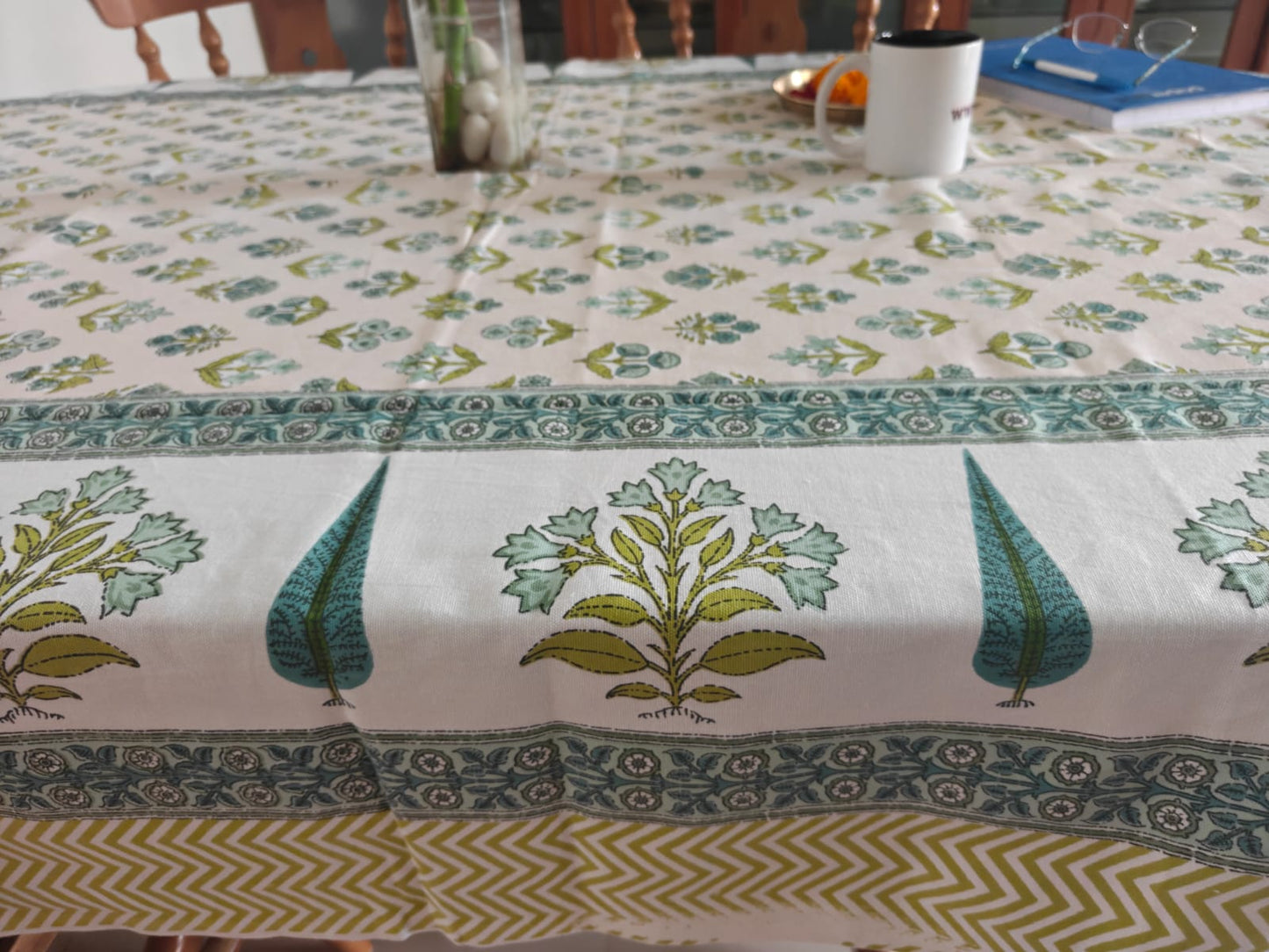 Designer Hand Block Cotton Table Cover - 60 x 90 inches 6 seater | smaller 8 seater  Table Cloth