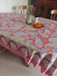 Paisley Red Multicolour Hand Block Cotton Table Cover - 60 x 90 inches 6 seater | smaller 8 seater  Table Cloth