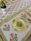 Sajja Handblock Table Linen Set Green floral Set of 7- Table Runner, 6 Table Mats